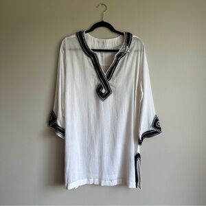 NWOT Soft Surroundings White Black Beaded Tunic Top L